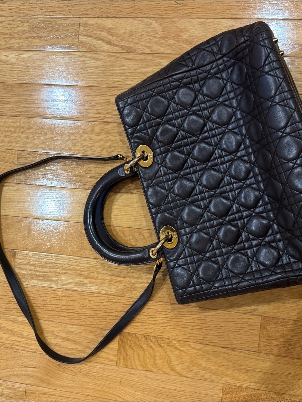 Dior Brown Quilted Leather Lady Dior Tote with Gold Hardware - Picture 2 of 8